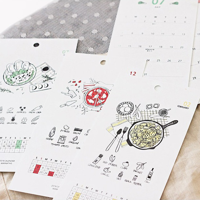 Wanna This 2019 Recipe drawing monthly calendar sheets