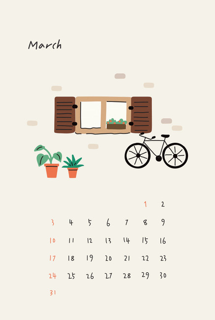 March - 2019 Cute illustration small desk flip calendar
