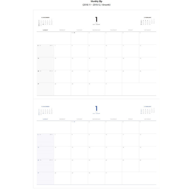 Monthly - 2019 Dual dated monthly desk planner scheduler 