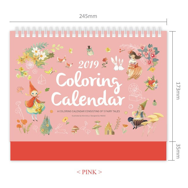Pink - Indigo 2019 Fairy tales coloring desk calendar
