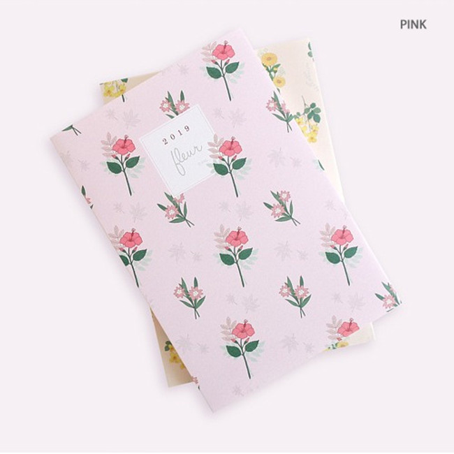 Pink - 3AL 2019 Fleur pattern dated daily agenda diary
