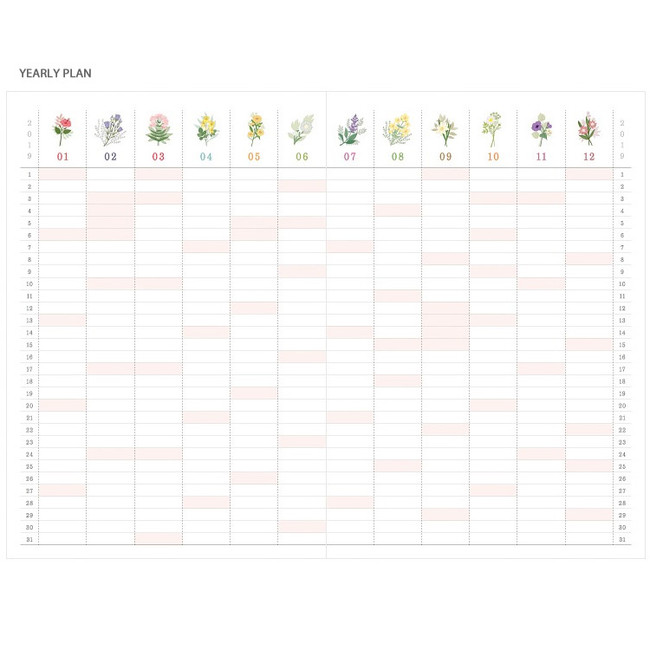 Yearly plan - 3AL 2019 Fleur pattern dated daily agenda diary