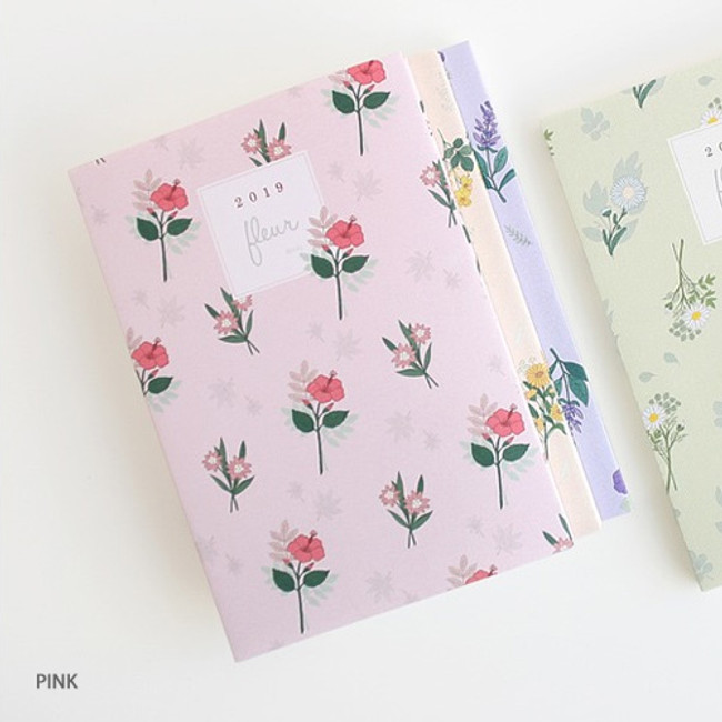 Pink - 3AL 2019 Fleur pattern dated weekly planner agenda