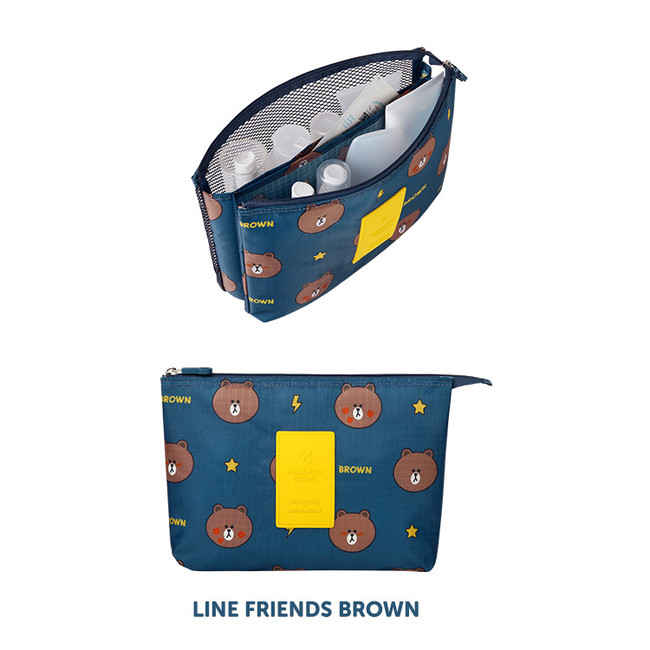 Brown - Line friends travel mesh large pocket pouch