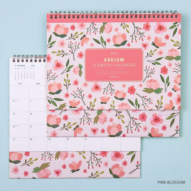 Pink blossom - Ardium 2019 Flowery desk flip monthly calendar