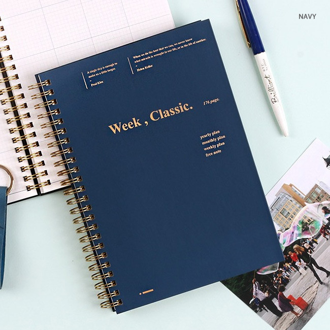 Navy - Wanna This Classic spiral bound dateless weekly planner