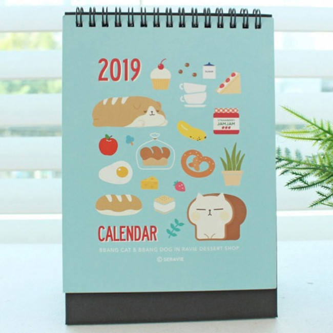Bookcodi 2019 Bbang cat spiral bound standing desk calendar