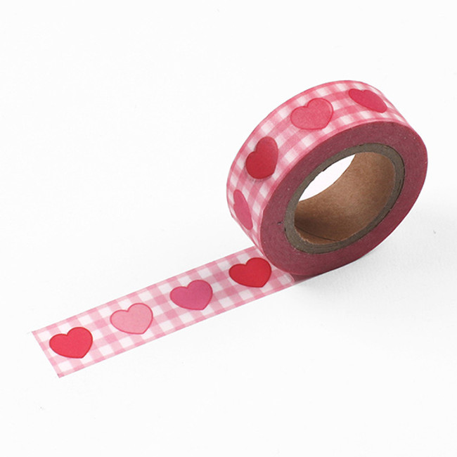 Pink heart check pattern masking tape