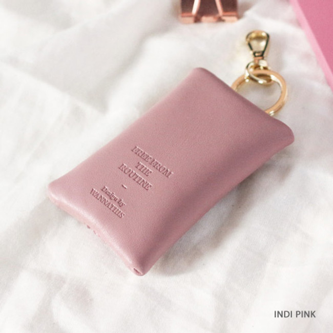 Indi pink - Classic cowhide leather small zipper pocket with key ring