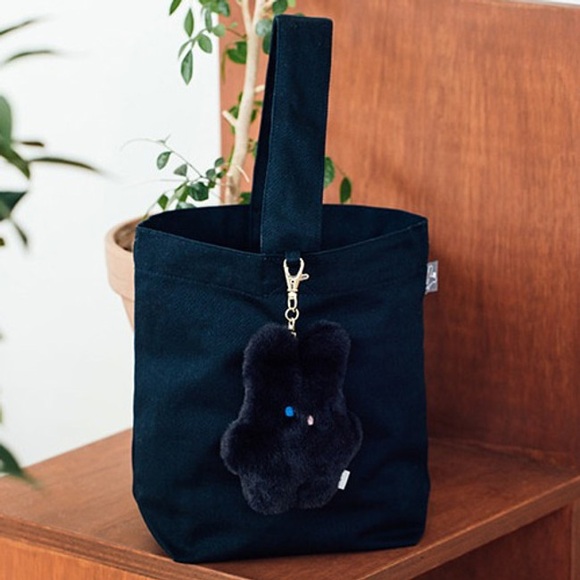 Navy - Piyo popuree cotton tote bag with cute doll charm