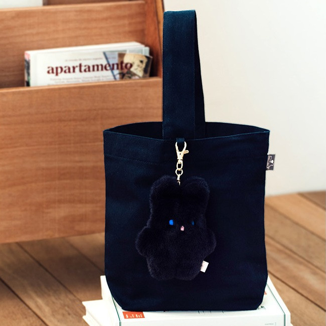 Navy - Piyo popuree cotton tote bag with cute doll charm