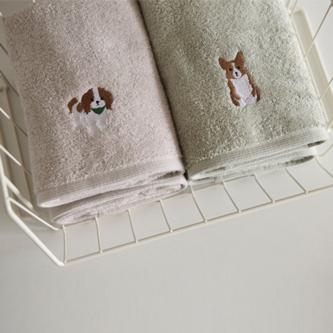 Example of use - Embroidery cotton hand towel set - Dog