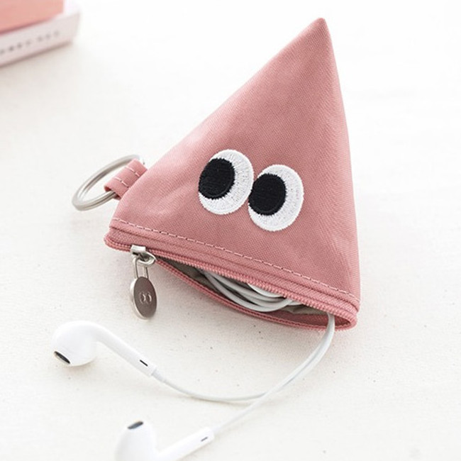 Pink - Som Som stitch earphone small zipper pouch