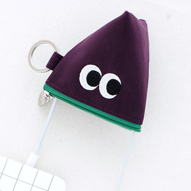 Purple - Som Som stitch earphone small zipper pouch