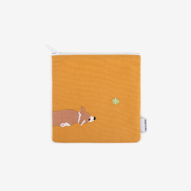 Embroidery rectangle fabric zipper pouch - Welsh corgi