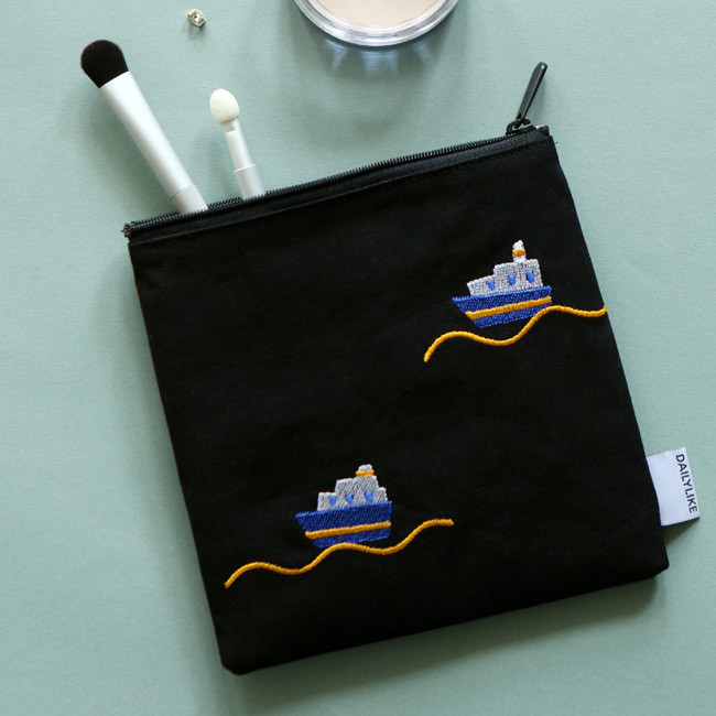 Dailylike Embroidery rectangle fabric zipper pouch - Ship