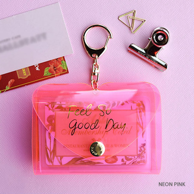 Neon pink - Feel so good shine card case book with key ring