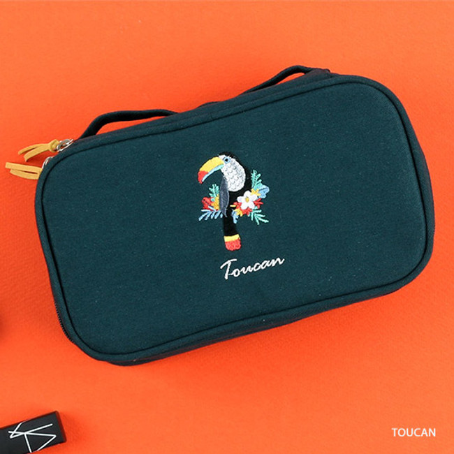 Toucan - Wanna This Tailorbird embroidered medium cosmetic makeup pouch ver3
