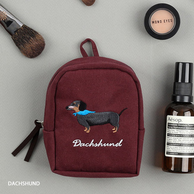 Dachshund - Wanna This Tailorbird embroidered lipstick pouch bag ver3