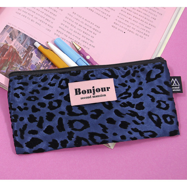 Second Mansion Bonjour leopard zipper pencil pen case pouch