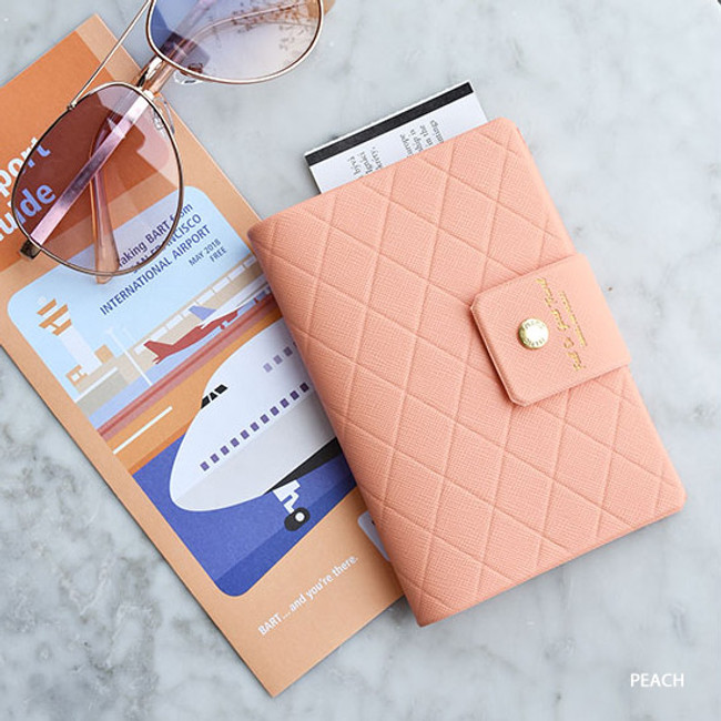 Peach - Play Obje Diamond pattern travel passport case holder