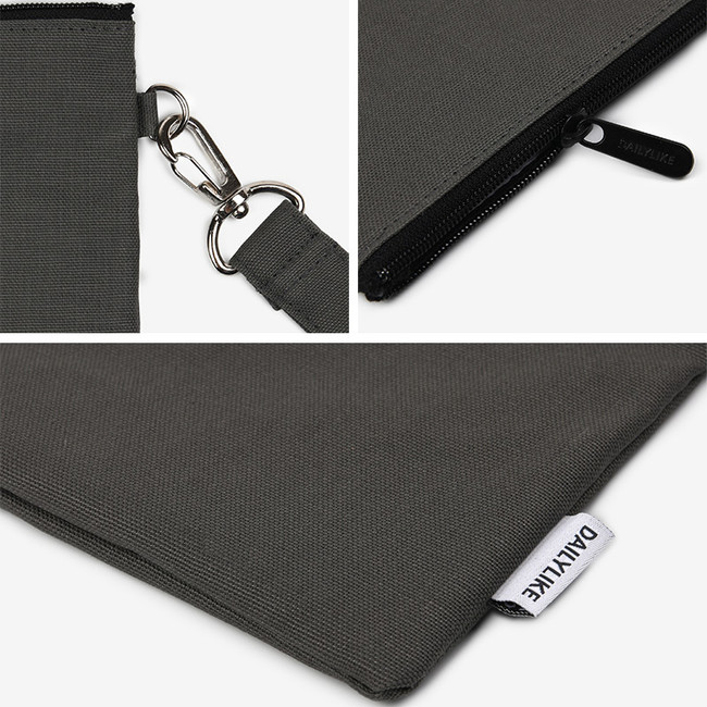 Real gray - Dailylike Oxford cotton flat zipper pouch with a strap