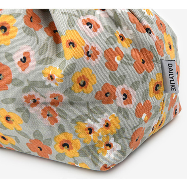 Detail of Dailylike Warm flower soft oxford cotton bucket drawstring pouch