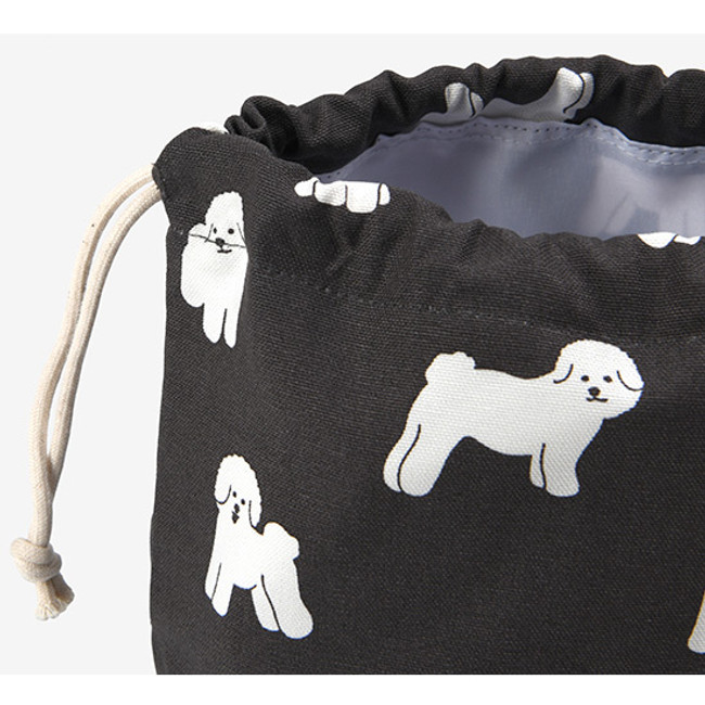 Detail of Dailylike Bichon Frise soft oxford cotton bucket drawstring pouch