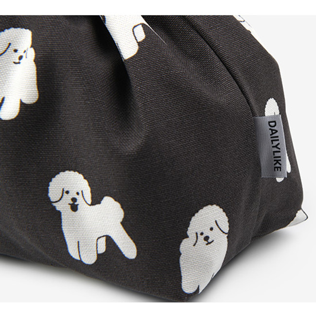 Detail of Dailylike Bichon Frise soft oxford cotton bucket drawstring pouch