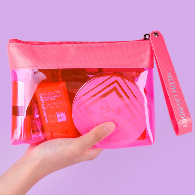 Example of use - Rihoon Neon laundry large clear zipper pouch with strap