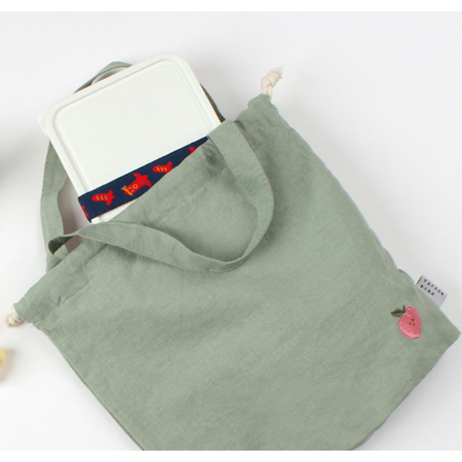 Peach - Wanna This Tailorbird embroidered medium drawstring pouch