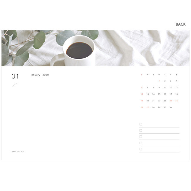 Back page - Dash and Dot 2020 Slow life wirebound desk calendar