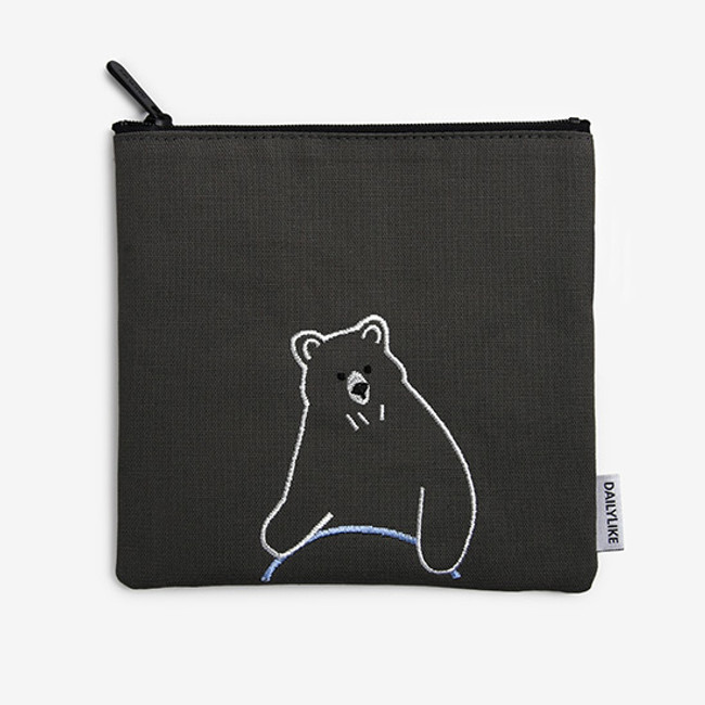 Dailylike Embroidery rectangle fabric zipper pouch - Hula hoop bear