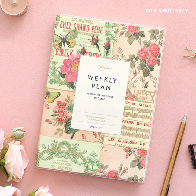 Rose & Butterfly - PAPERIAN Florence dateless weekly diary agenda planner