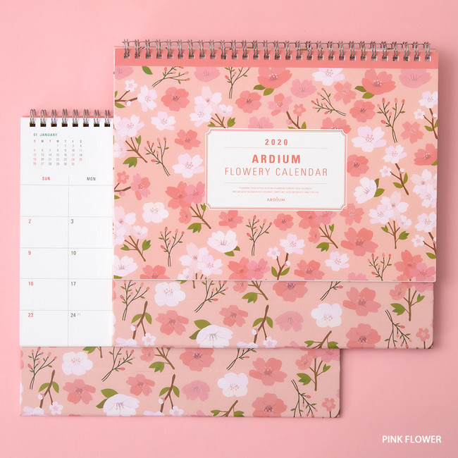 Pink flower - Ardium 2020 Flowery desk flip monthly calendar