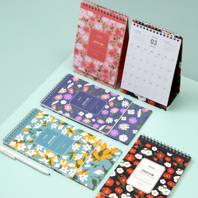 Ardium 2020 Flowery small desk flip monthly calendar