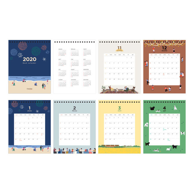 Calendar pages - Dailylike 2020 Cute illustration standing desk calendar