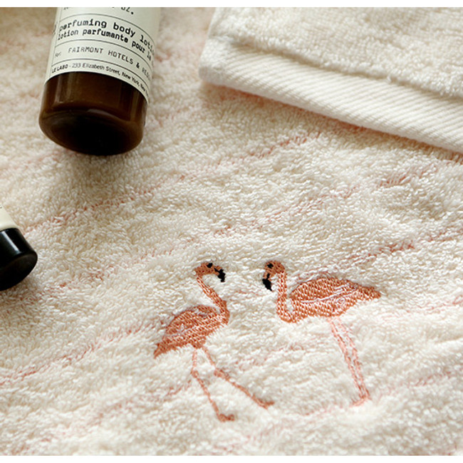 Dailylike Embroidery cotton hand towel set - Flamingo