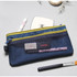 Navy - Double pocket mesh zipper pen pouch