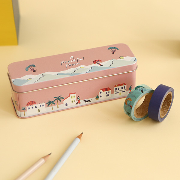 Dailylike A peaceful town 10 masking tapes set with tin case