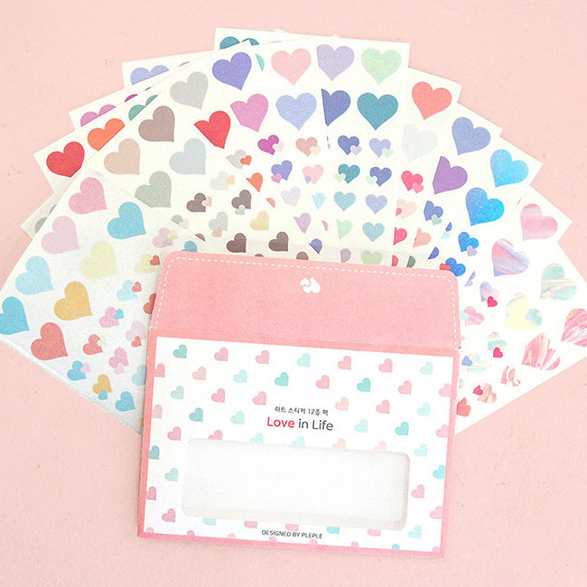 PLEPLE Love in life heart sticker 12 sheet set