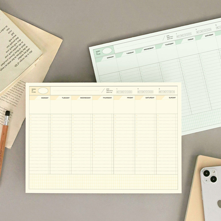 Undated Weekly Desk Planner - Iconic Flow A4 Dateless Weekly Planner Pad