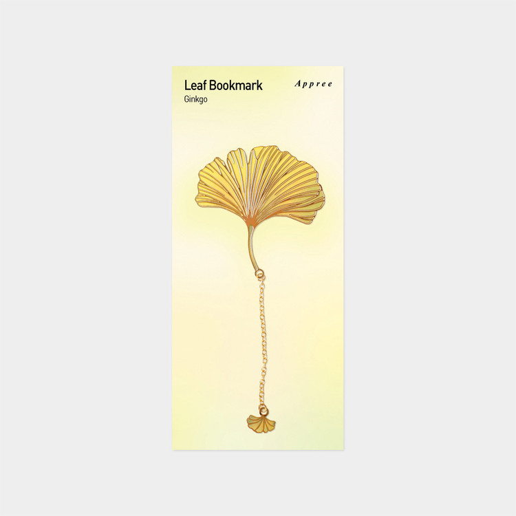 Appree Yellow Ginkgo Leaf Metal Bookmark with Chain