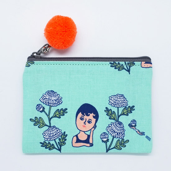 Aurore mint mini pocket pouch with pompom