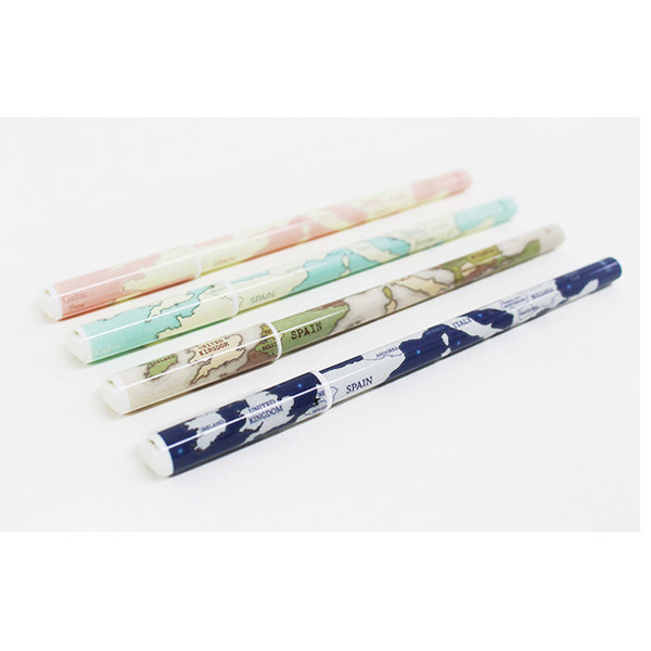 World map pattern black ballpoint pen 0.5mm