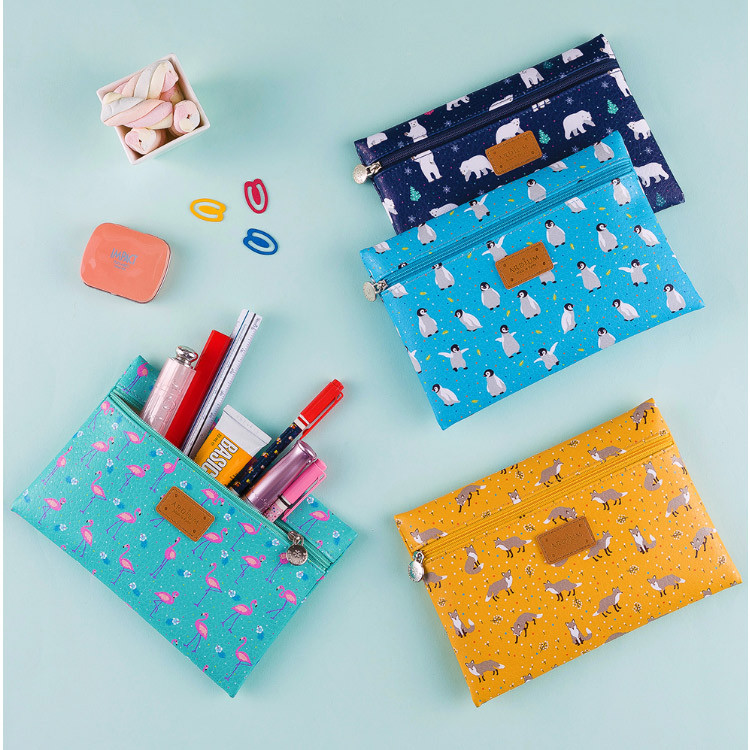 Animal pattern flat zipper medium pouch 