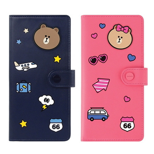 Line friends RFID blocking long passport case with leather sticker