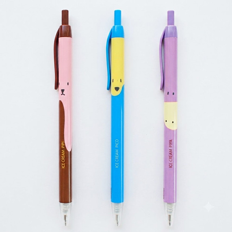 Ice cream knock retractable black ballpoint pen 0.38mm