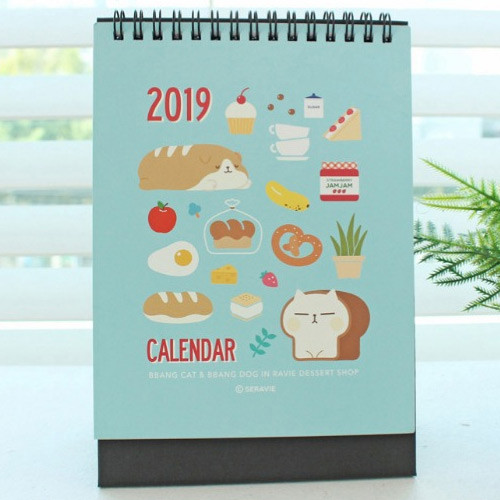 Bookcodi 2019 Bbang cat spiral bound standing desk calendar
