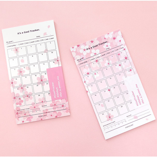 Cherry blossom 30 days goal planning tracker 12 sheets